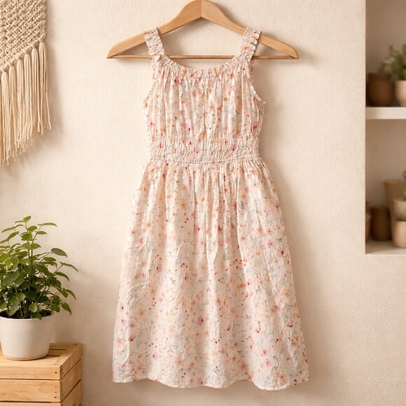 Rosie Posie Dress Womens L Ivory Floral Midi Tea Sundress Pockets - Picture 3 of 3
